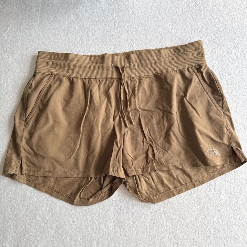 The North Face Womens Large Aphrodite Motion Shorts Khaki Tan Stretch Drawstring